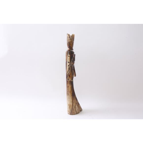 Tribal Chief, Bone Carved Sculpture, 13 inches, Decorative Figure - Picture 3 of 10